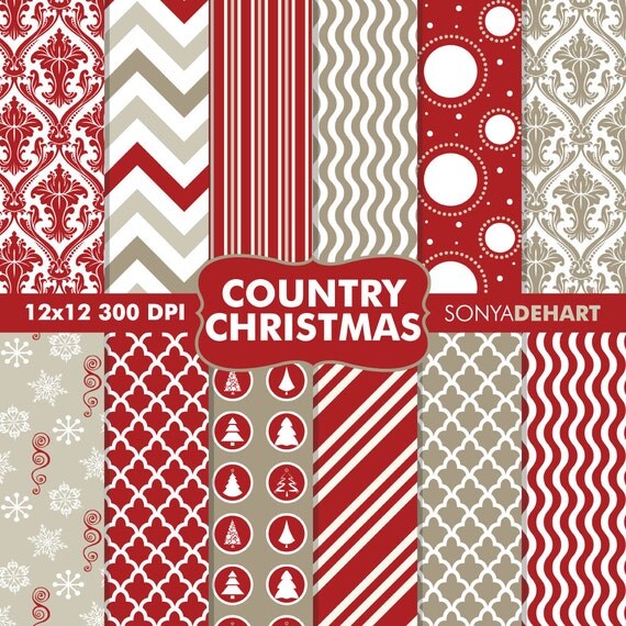 50% OFF SALE Digital Scrapbooking Printable Paper Pattern Pack Country Christmas Instant Download Il_570xn