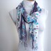 Floral Cotton Women Scarf in Blue Gray, Cotton Scarf