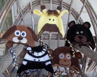 Toddler Hat, Crocheted Baby Hat, Crocheted Giraffe HatCrocheted Black Bear Hat, Crocheted Monkey Hat, Crocheted Puppy Hat, Halloween Hat