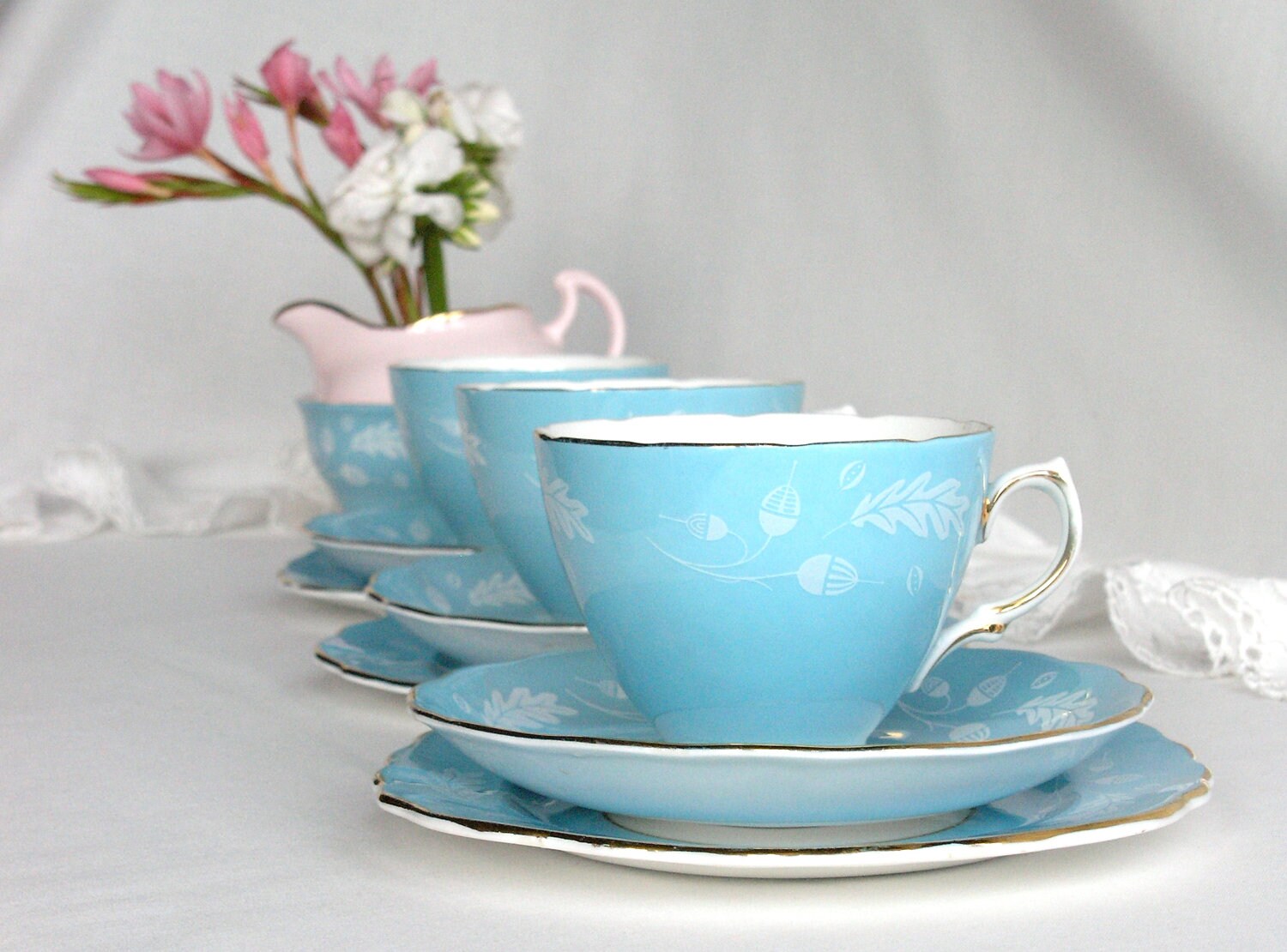 Vintage English bone china tea set blue / by NancysVintageChina