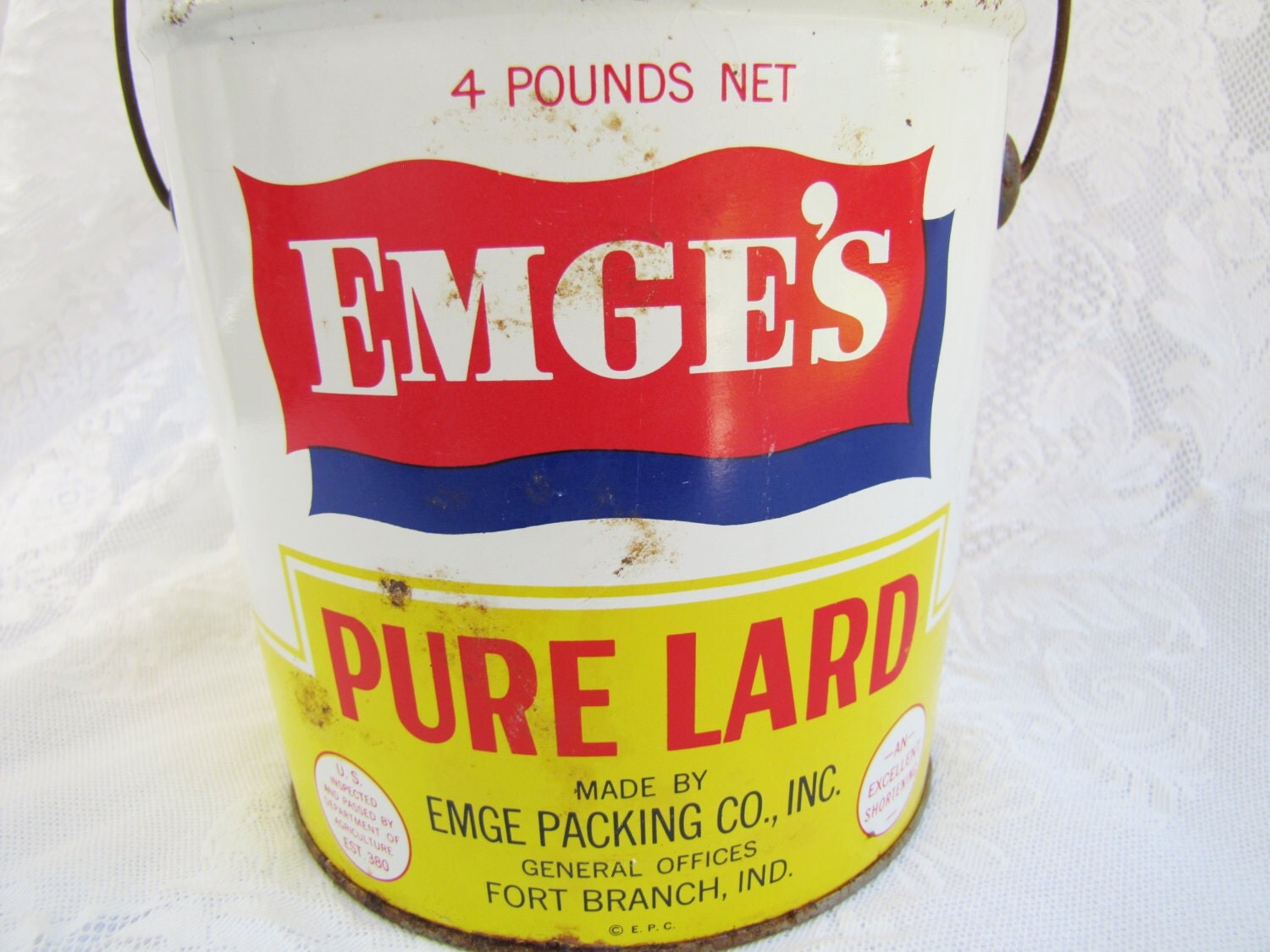 Tin Lard Bucket Antique Vintage Tin Bucket with Lid and