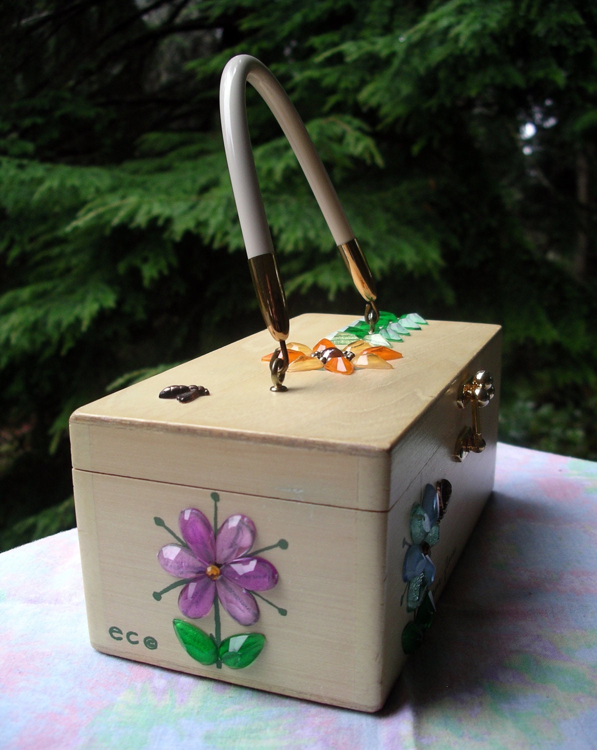 Enid Collins Mira Flores Purse Vintage Wooden Box Purse