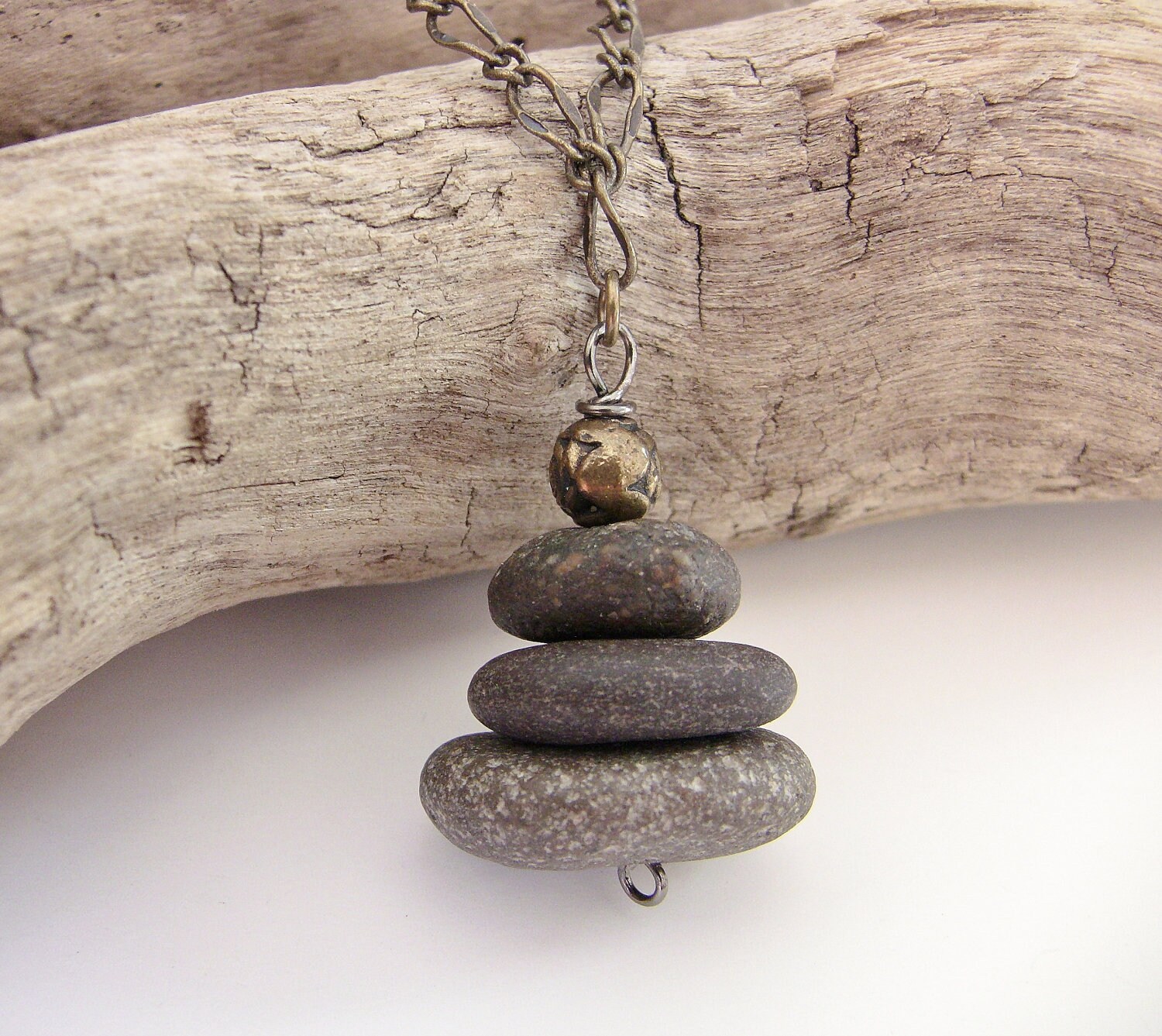 Beach Stone Necklace Cairn necklace stacked beach stone