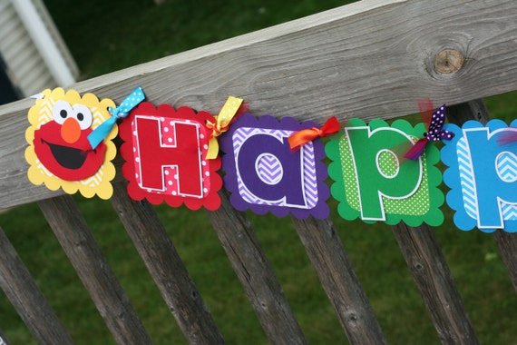 Bright and Fun Elmo Insired Happy Birthday Banner by 