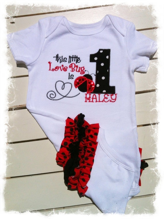 Girls 1st BIRTHDAY LADYBUG OUTFIT with Name-Ruffled Butt Birthday ...