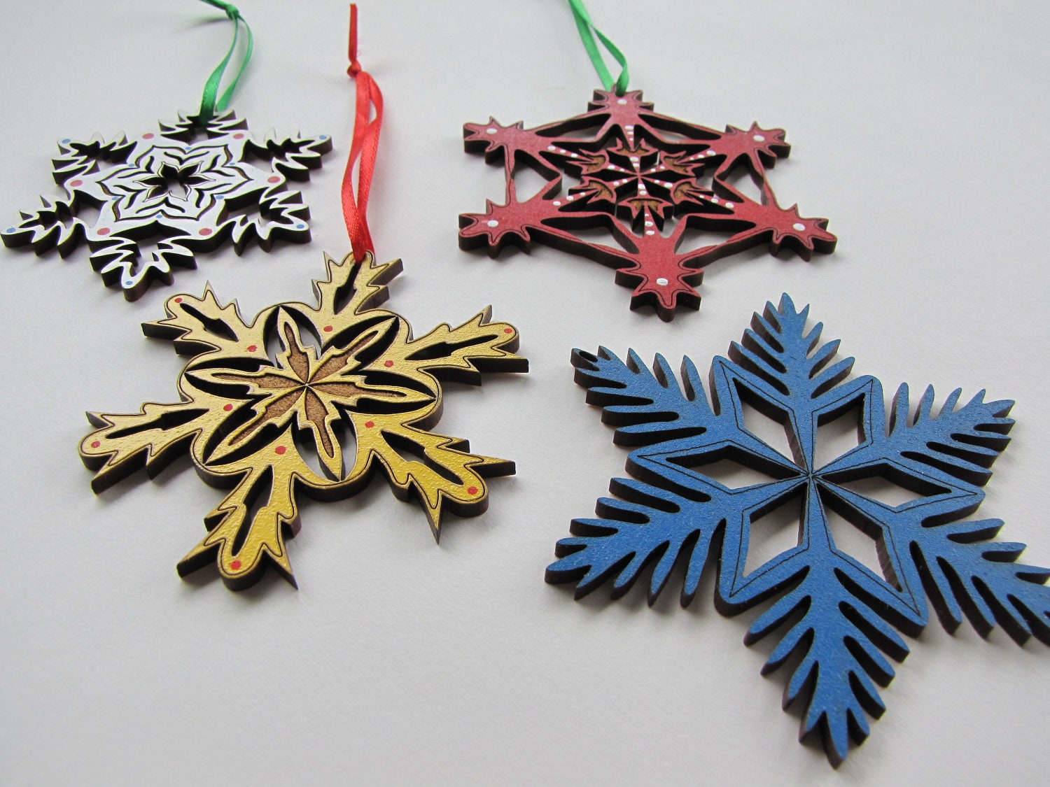 Snowflake Wood Ornaments Hand painted by carolineYmarco on Etsy