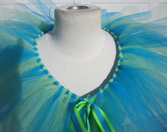 Upcycled Steampunk Clothing, Turquoise Tulle Cape, Absolem Caterpillar Costume, Alice in Wonderland, Turquoise and Lime Green Tutu