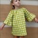 girls peasant style dress with bell sleeves in mod lime & olive dot sizes 6-12mo,12mo,18mo,2,3,4,5,6,7/8