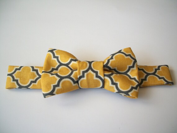 Fall Modern Baby Bowtie - Vintage Yellow and Charcoal Gray Toddler Bowtie  Baby Bow tie   Toddler Bow tie