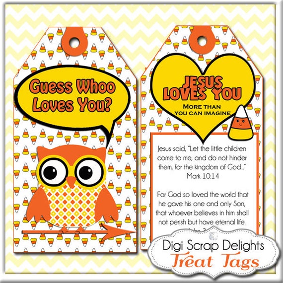 Halloween Owl Printable Scripture Treat Tags. Candy Corn Owls