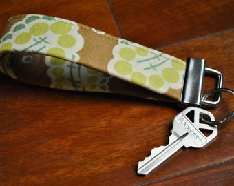 Key Fob - Key Chain - Fobskey - Fabric Key Fob - Heather Bailey's Dotted Paisley in Brown