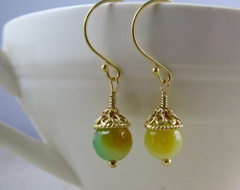 Lemon lime Jade earrings in gold vermeil