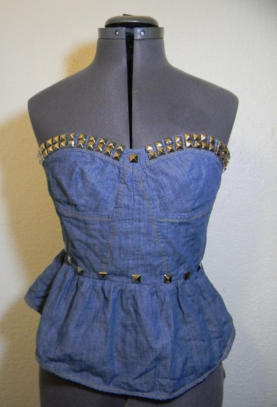 Items similar to Gorgeous Hand Studded Monteau Denim Corset (Urban ...