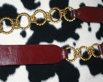 Brown Leather Belt w Gold Metal Rings 37 Inches Belt Marked MM 6245