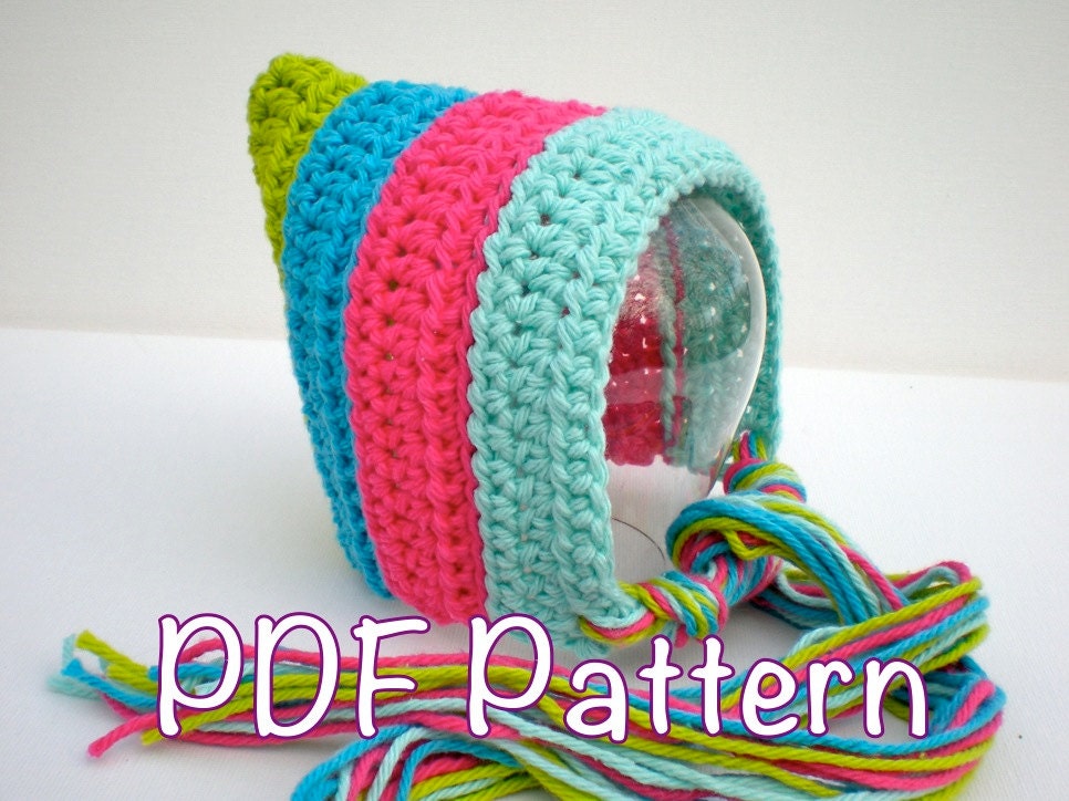 Download PATTERN: Striped Pixie Bonnet newborn baby hat easy crochet