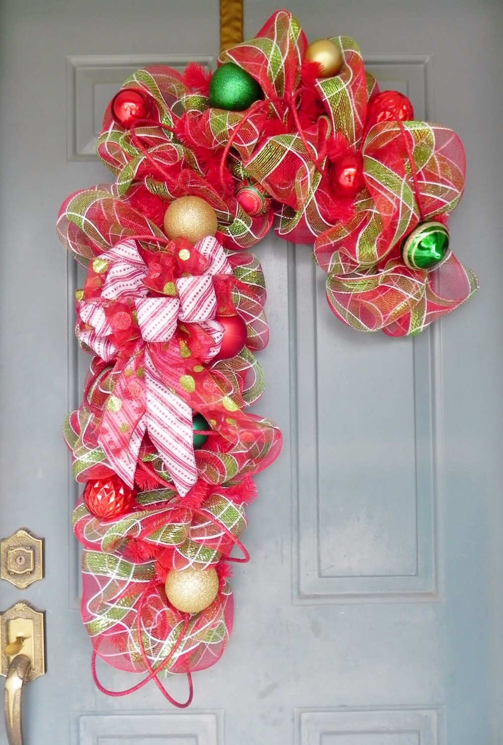 Christmas Wreath - Candy Cane Wreath - Deco Mesh Wreath