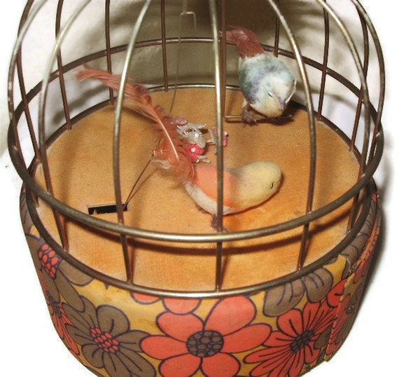 Vintage Automated Bird Cage Jewelry Music Box With A Swinging