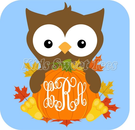 Autumn owl and pumpkin - personalized - digital image - Fall - Autumn Il_570xn