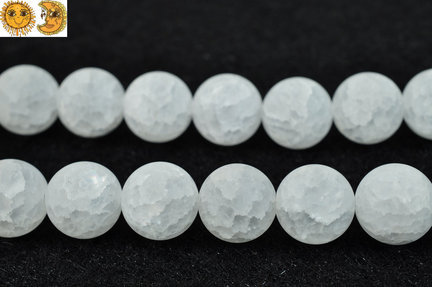 15 inch strand of natural Cracked and matte rock crystal quartz matte
