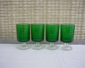 Set of 4 Vintage Luminarc Cavalier Emerald Aperitif Glasses, Vintage Barware, Made in France