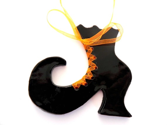 Witch Shoe Black Primitive Halloween Ornament Eco Friendly Art Ceramic Home Decoration
