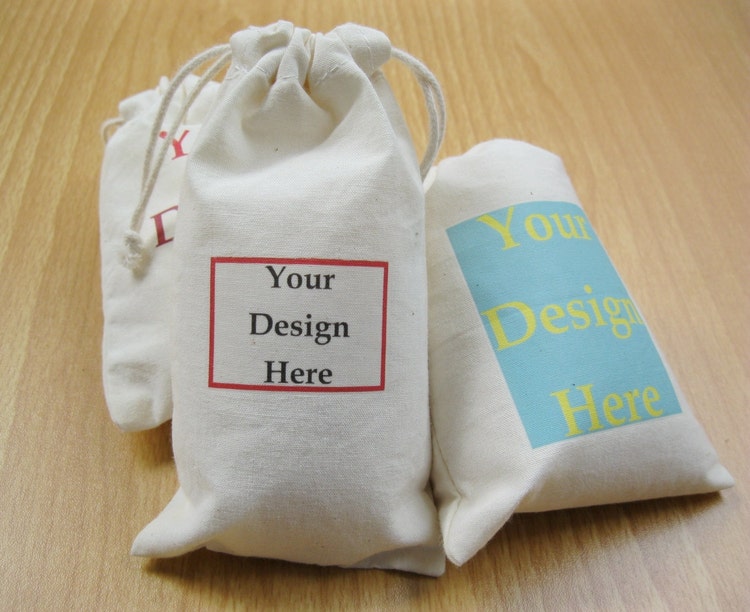 Custom Muslin Bag Fabric Gift Bags Drawstring Calico by PlinsBags
