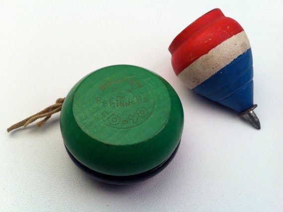 Vintage Wooden Toys Spinning Top and Duncan by vintagebaron