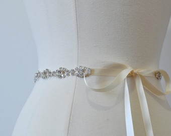 Ready To Ship - Rhinestone encrusted bridal belt, Crystal Belt, Bridal Sash 14"-36"
