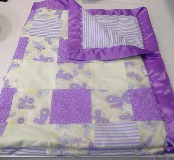 Butterfly Baby Quilt Blanket Purple Yellow by LittlePeaInThePod