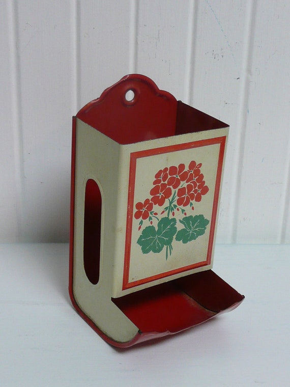 Vintage Tin Metal Match Box Holder Lovely Red with Red and