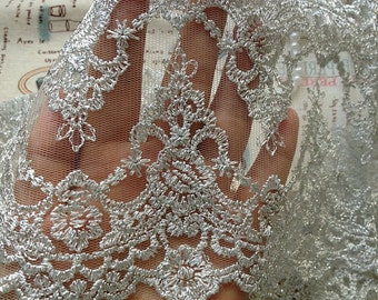 Silver Embroidery Lace Trim Luxury Vintage Style Bridal Lace Wedding Decors Lace Trim