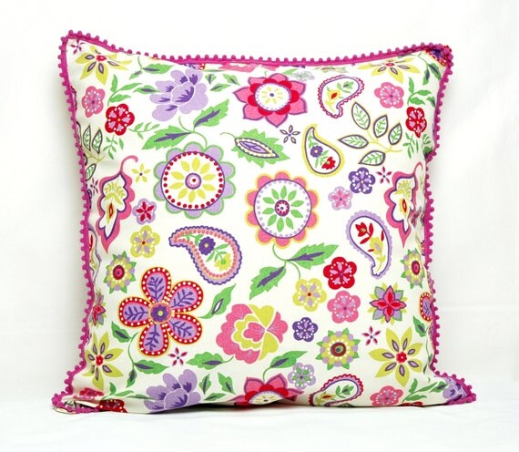 Items similar to Fuchsia Pink Purple Lime Green Floral Paisley Print ...