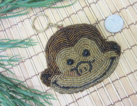 Beaded Monkey Change Purse Coin Purse Key Chain Ring