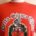 vintage 80's/90's Delta Sigma Theta Greek fraternity house illustrated bright primary red Hanes Beefy graphic T-shirt, size XL, made in usa