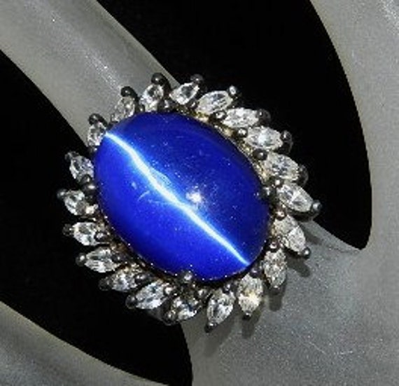 Items similar to Vintage Cat's Eye Blue Ceylon Sapphire Topaz Ring