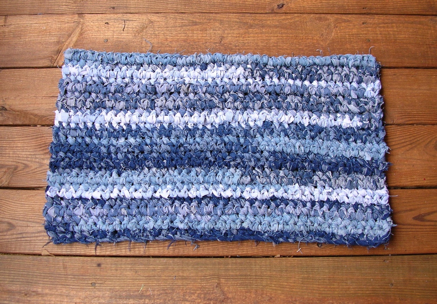 Recycled Jeans Rug Crochet Upcycled Denim Blue by LittlestSister