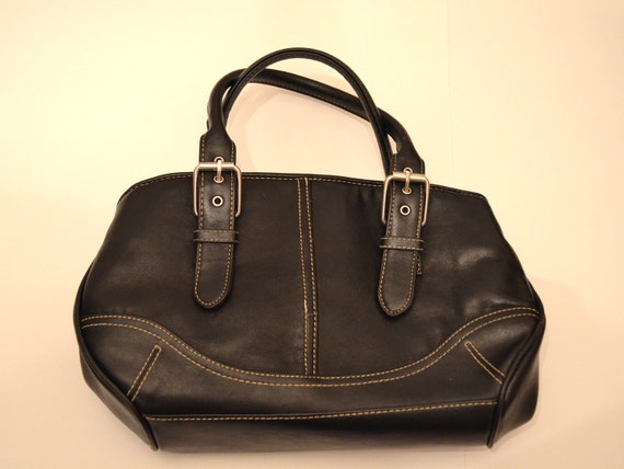 Hush Puppies Black Leather Handbag by exquisitEXCHANGE on Etsy