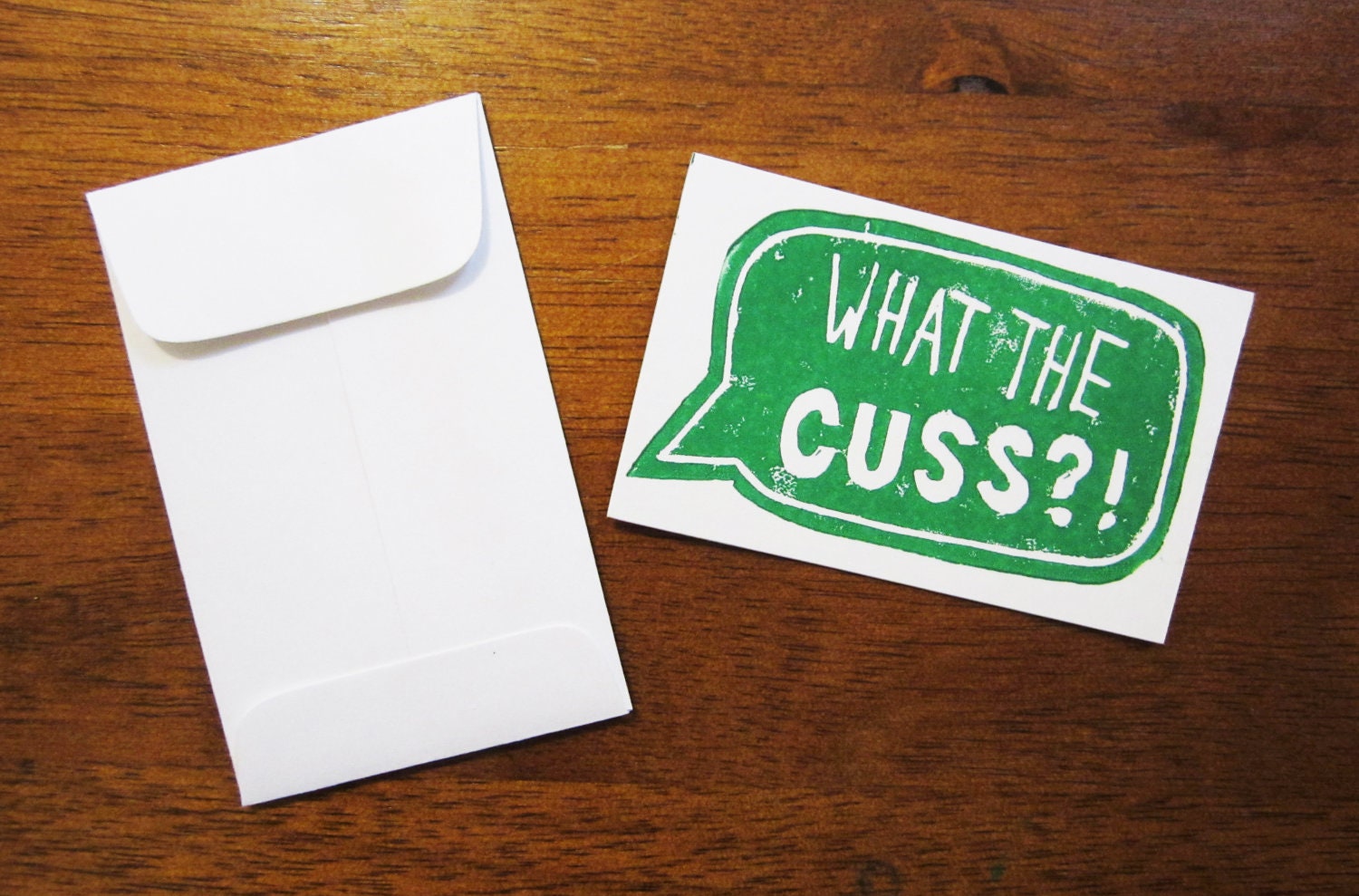 What The Cuss Card With Envelope Business Card Size Linocut