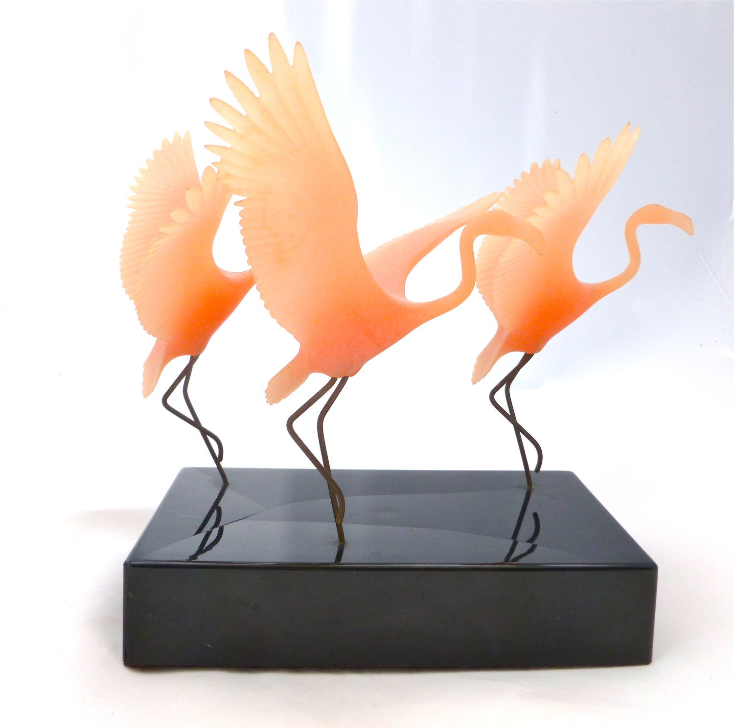 Reserved for JUDY Art Deco Pink Flamingo Sculpture in Black