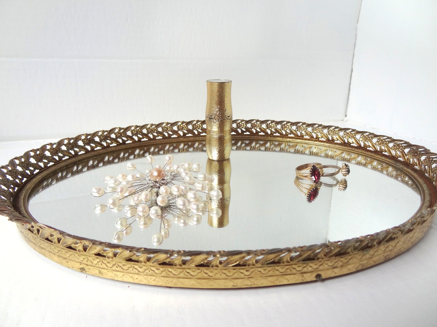 Vintage Mirrored Gold Vanity Tray