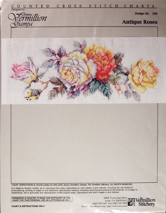 Vermillion Stitchery Cross Stitch Chart Antique by LeighBoStitches
