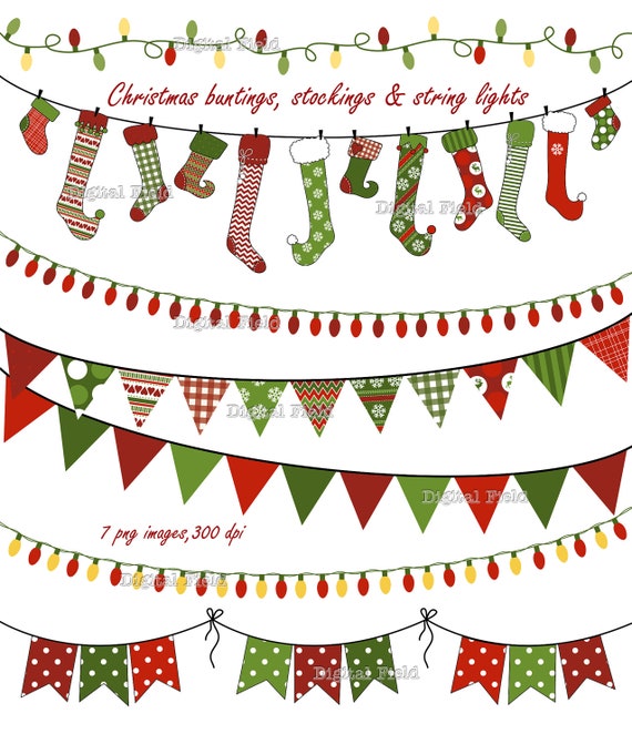 Christmas Buntings Stockings & Lights clip art set-red green