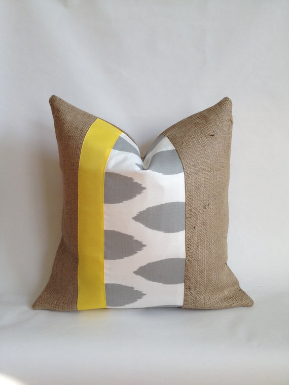 Items similar to Grey Ikat with Yellow Grosgrain Ribbon and Burlap