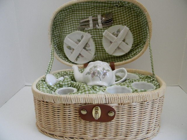 toy tea set with basket