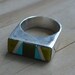 HOLDAmazing Native american indian Zuni handmade southwest coin silver ring signed by artist T. Leonard with turquoise and mother of pearl