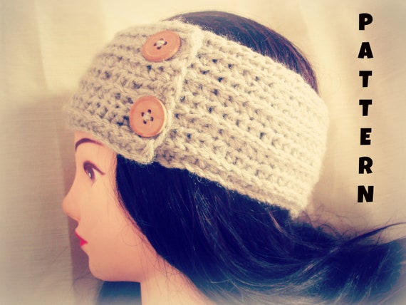headband crochet button pattern with closure warmer, headband crochet ear Crochet headband pattern, ribbed