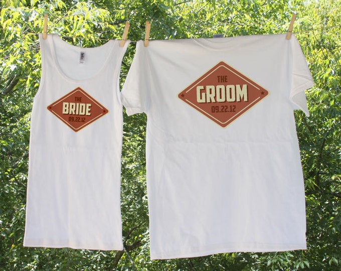 Sign Bride Tank and Sign Groom Shirt with date- two shirts