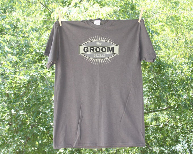 Groom Grey Emblem Wedding Party Shirt Date