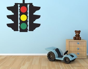 Stop Caution Go Traffic Light Removable Vinyl Wall Art, playroom wall art boys room wall sticker car theme room stop go light red light