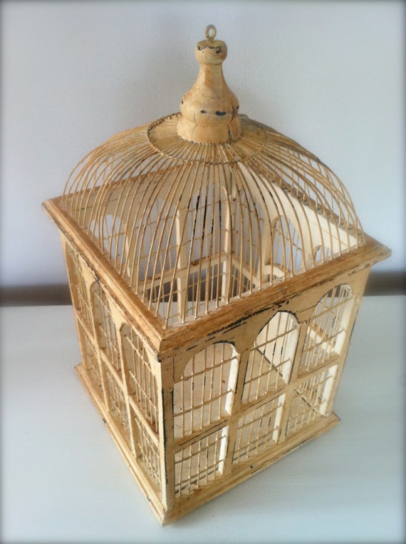 Large Antique Bird Cage Wood and Wire